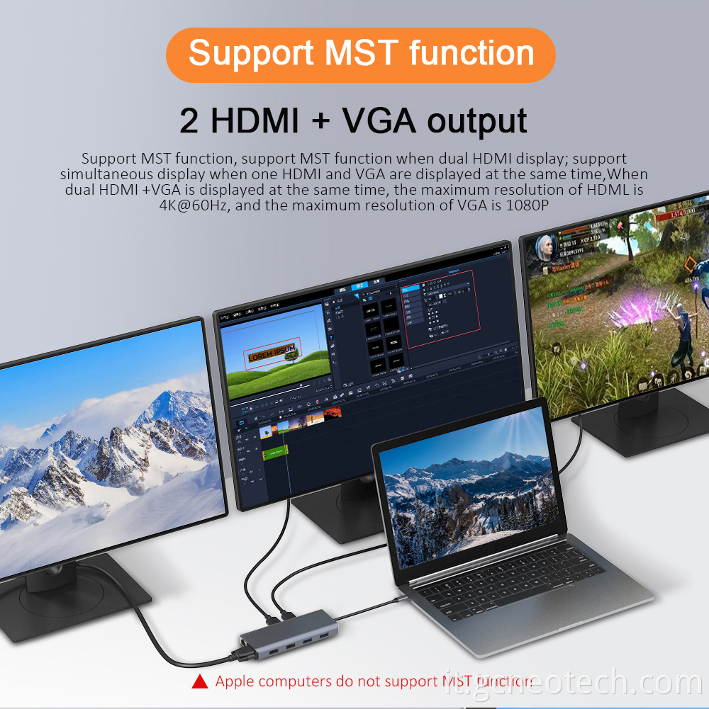 12 in 1 stazione di docking USB-C a HDMI Gigabit Ethernet 12-in-1 USB-C docking station to HDMI Gigabit Ethernet